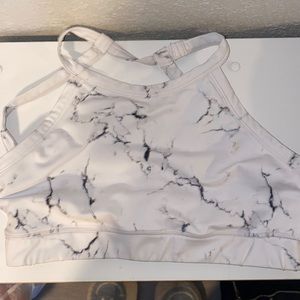 Large buff bunny sports bra - backless - white marble